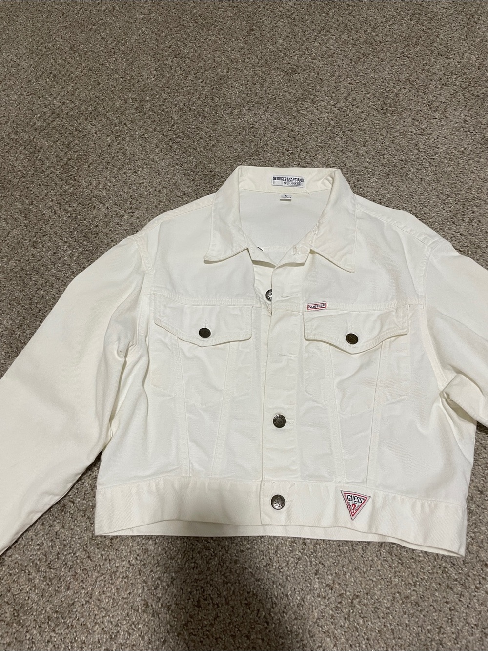 Vintage Guess by Georges Marciano White Cropped Denim Jacket Size S